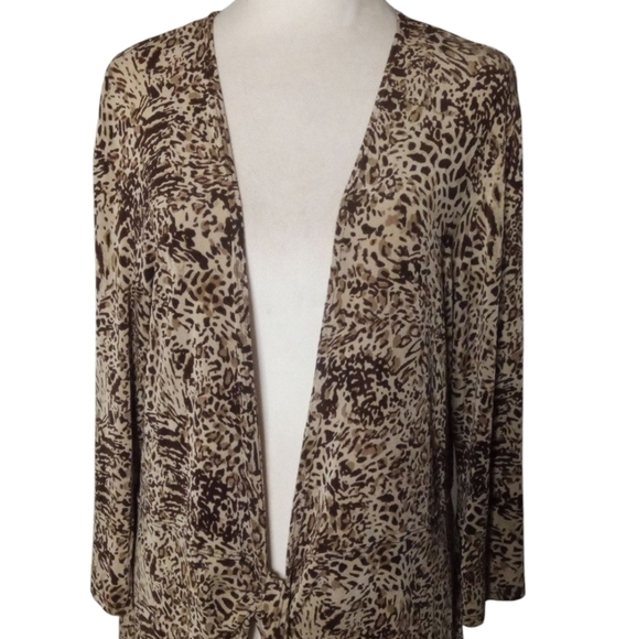 Chicos Travelers Slinky Knit Tie Front Leopard Print Cardigan Vacation Size 3 XL - Picture 2 of 7